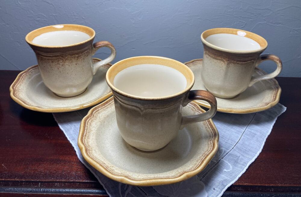 3 Whole Wheat cup and saucer sets Mikasa